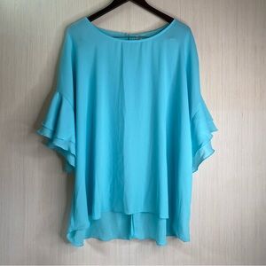 Est 1946 Women's Lightweight Flutter Sleeve Blouse Turquoise Chest 28 1/2 Inch